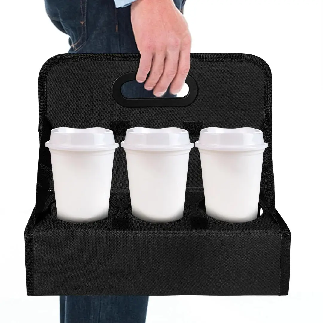 Sturdy 6-Cup Drink Carrier, Waterproof and Reusable Beverage Holder with Handle, Portable Caddy for Coffee Delivery and Travel, Disposable, Outdoor, Takeaway, Cup Holder, Water Proof, Restaurants, Collapsible, Beaches