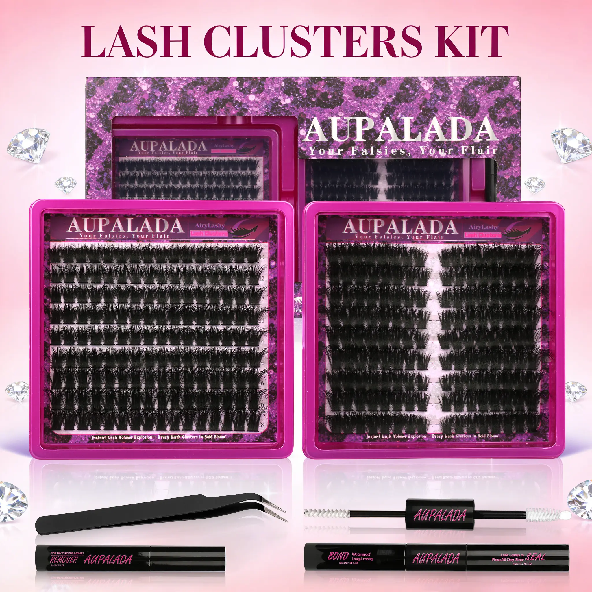Women's Self-Grafting Lash Cluster Kit - 2-Style Lash Clusters, Makeup Products with Tweezers, Glue, Remover, Professional Eyelash Extension Tools, Gifts for Women