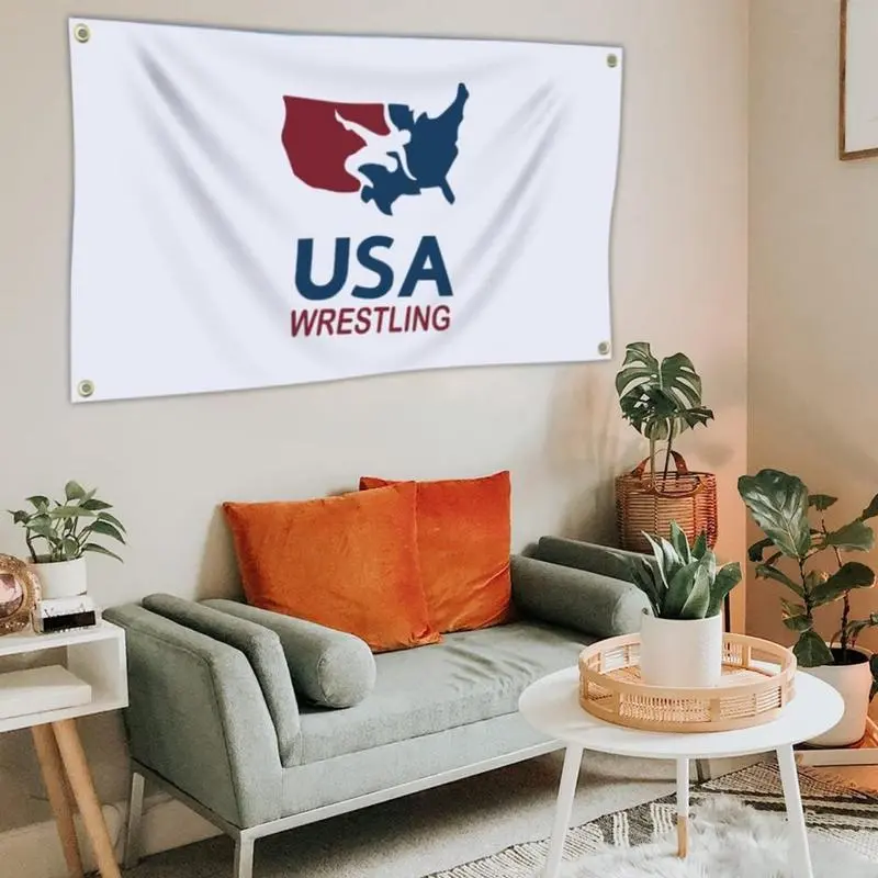 USA Wrestling Flag Printed Tapestry Wall Decor, 3x5 Ft (40x60in) Single-Sided Banner, Man Cave Wall Hanging for Dorm Home Decor, Indoor-Outdoor Use
