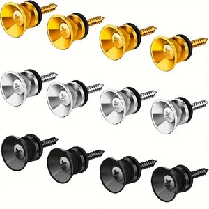 12-Pack Premium Metal Guitar Strap Locks | For Acoustic/Electric Guitar/Bass/Ukulele | Tool-Free Installation