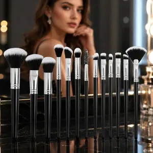 14PCS Makeup Brush Set for Face & Eyes, Premium Synthetic Cosmetic Brushes Kit for Foundation, Concealer, Blush, Powder & Eyeshadow, Travel Makeup Brushes - Black