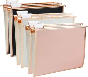 6 Pack Rose Gold Hanging File Folders with Pocket Letter Size Decorative File Folder Cute Pretty Hanging Folder for Office Home School with 1/5-Cut Adjustable Tabs, Inner Storage Pockets
