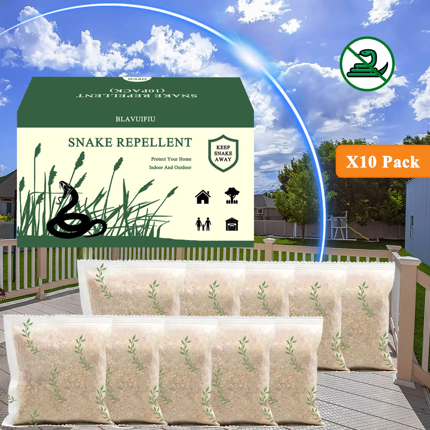 10-Count Plant-Based Snake Repellent Pouches, Natural Peppermint Garlic Scent Deterrent Sachets, Pet & Kid-Safe Yd & Garden Barrier, Indoor-Outdoor Control Covers Up To 120 Sq.Ft, Lasts 60 Days, Both Indoors/Outdoors, Long-Lasting, Natural Oils, Snakes Aw