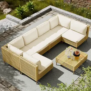 7 Pieces Patio Furniture Set, Outdoor Furniture Set, Sofa Set, Outdoor Seating Group, Durable PE Wicker Rattan Construction, Ideal Sofa Set for Comfortable Lounging