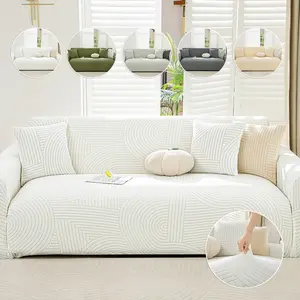 Elastic Geometric Curve Sofa Cover, Modern Abstract Style, Easy Install Three-Seat Furniture Protector, Multiple Colors Available