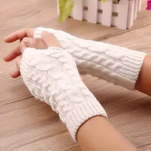 4 Pairs Women Knitted Fingerless Gloves Winter Thumb Hole Wrist Warmers Men Crochet Arm Hand Warmer Gloves