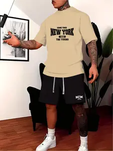 New York Retro Letter Printed Short Sleeve Set | Available in Four Colors, Wearing the "American Academy Style" on Your Body