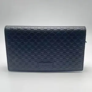 Pre-owned GUCCI leather Shoulder Bags Black Calfskin Monogram Embossed Shoulder Bag / Crossbody Bag with Gold and Silver Hardware