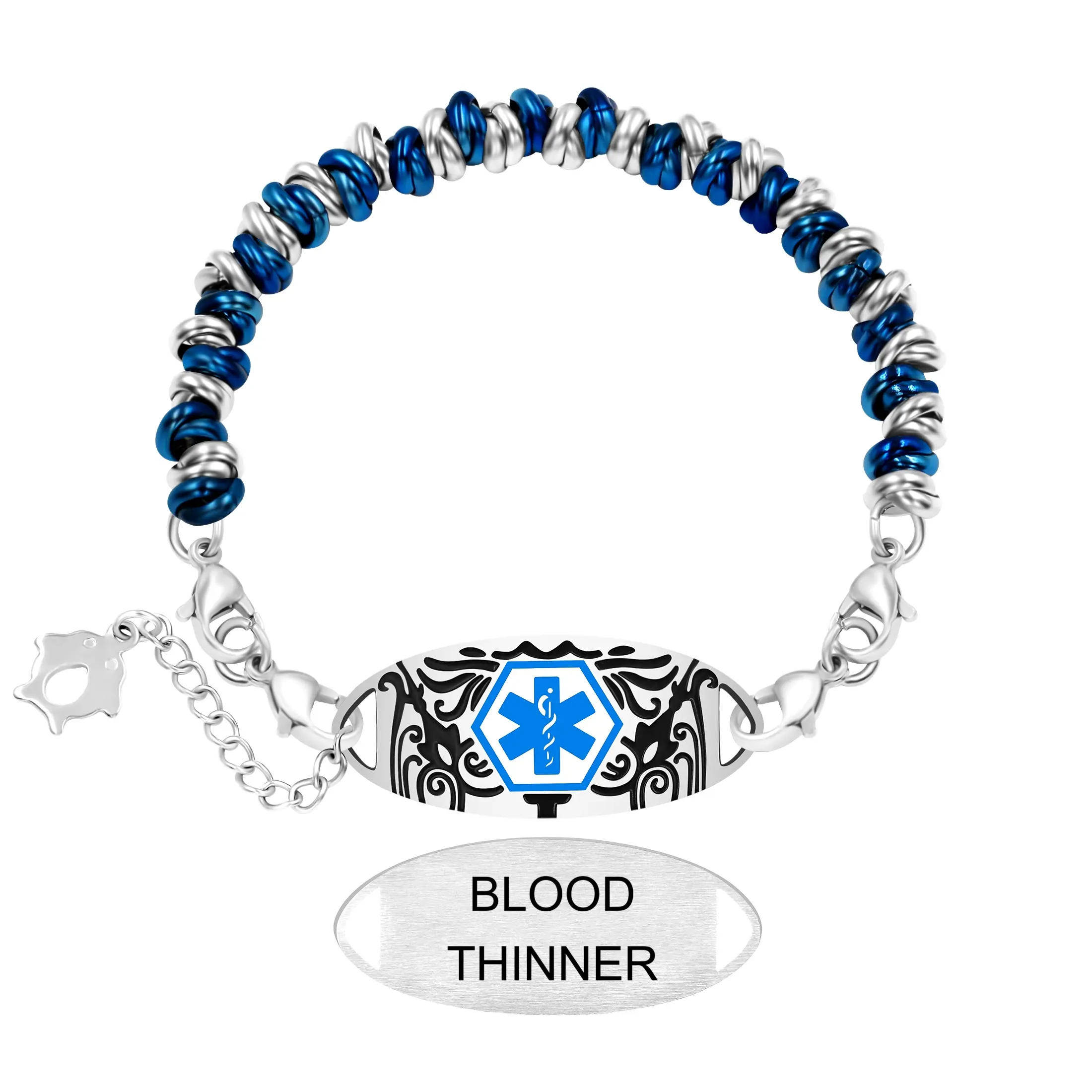 Smart QR Code Medical ID Bracelet for Women, Stainless Steel Personalized Emergency ID Jewelry, Blue Red White Purple Color Options