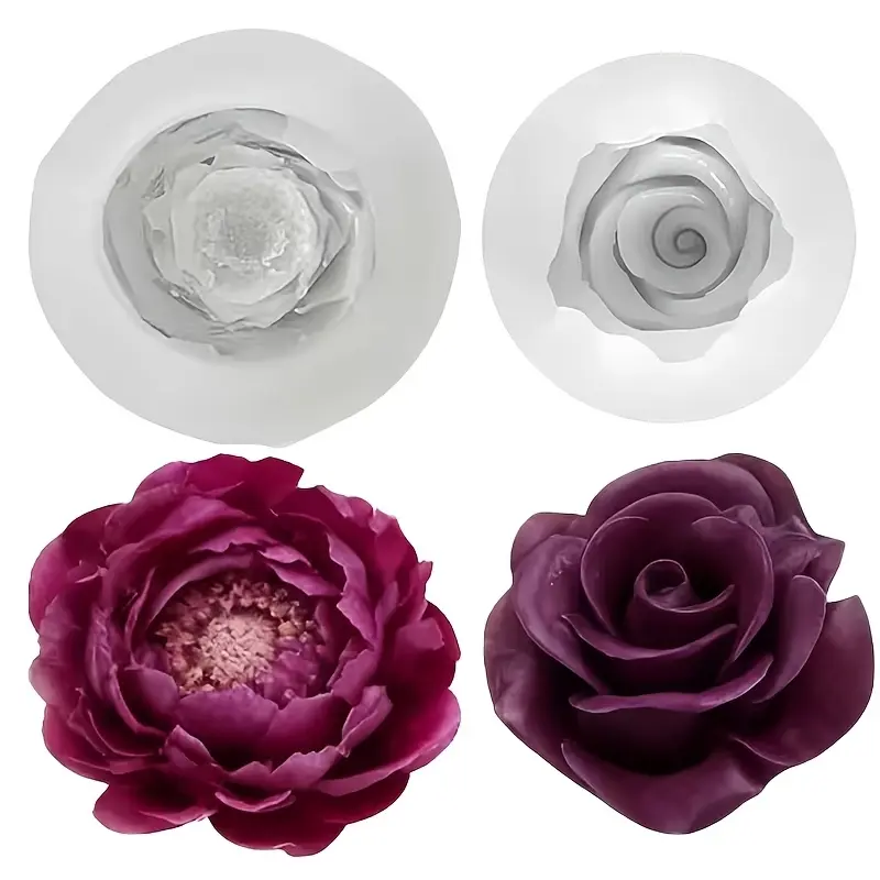 2-piece 3D 3D 3D floral silicone mold: rose and peony candle mold, suitable for birthday, Valentine's Day, wedding decoration and gift making, Crafts, Candle Making Supplies