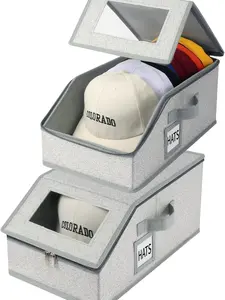 Stackable Hat Storage Box, 2 Pack Baseball Cap Organizer Box with Divider Cardboard, Large Capacity Hat Holder Holds 24 Caps, Dust Proof Foldable Hat Storage Case for Closet Shelf Drawer
