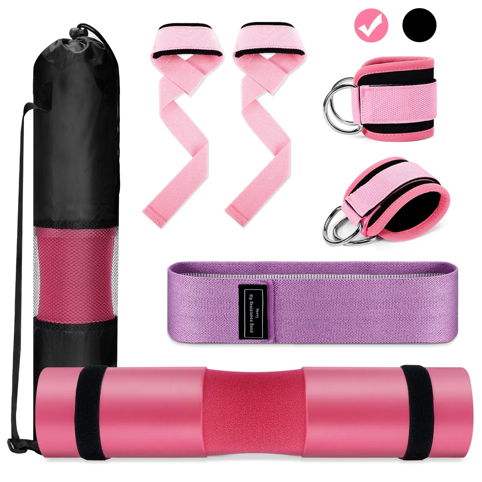 Squat Pad Set - Foam Barbell Pad for Squats Cushion, Lunges & Bar Padding for Hip Thrusts - Standard Olympic Weight Bar Pad - With Ankle Straps, Wrist Straps for Weightlifting