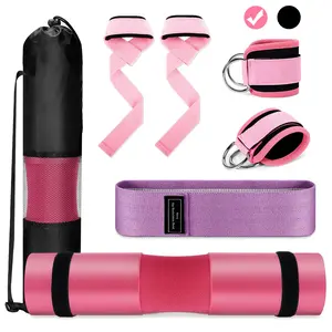 Squat Pad Set - Foam Barbell Pad for Squats Cushion, Lunges & Bar Padding for Hip Thrusts - Standard Olympic Weight Bar Pad - With Ankle Straps, Wrist Straps for Weightlifting