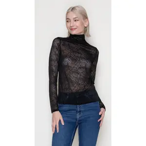 Turtle Neck Long Sleeve Floral Print Top - Full