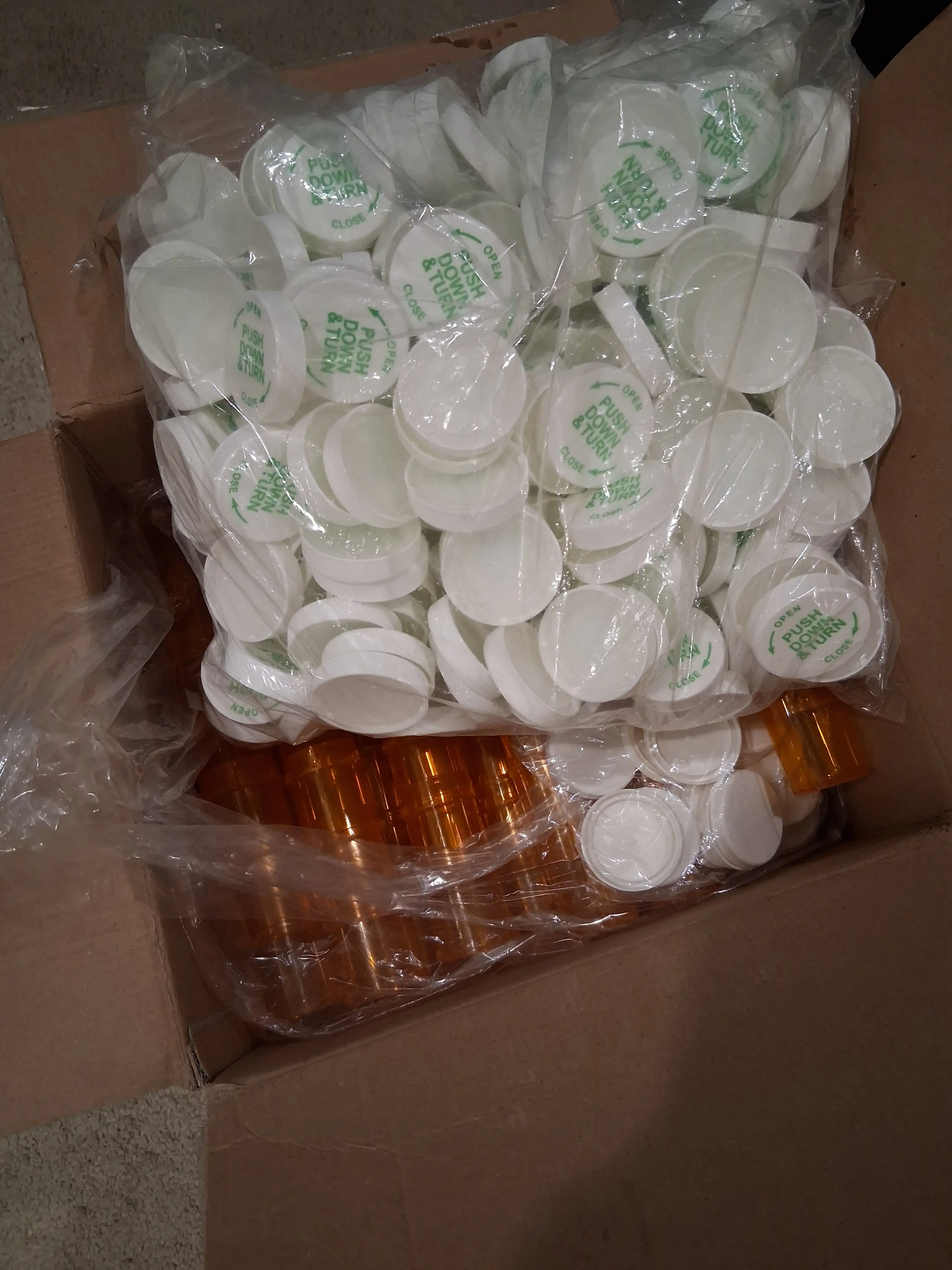 Medication bottles with children resistant caps. Price is for one bottle with one cap. New.