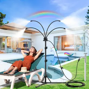 Outdoor Patio Standing Misters, 26.24FT Misting Cooling System with an Adjustable Height Riser, Portable Misting Setup for Watering Gardens, Entertaining Friends, And Cooling Pets
