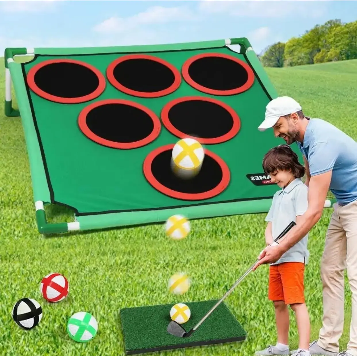 All-in-One Kids Golf Starter Set 1 Clubs 20 Balls Multi-Game Play with Putting Mat Toss Game for Ages 3-12 Christmas Gift Versatile Play Modes Safe Durable