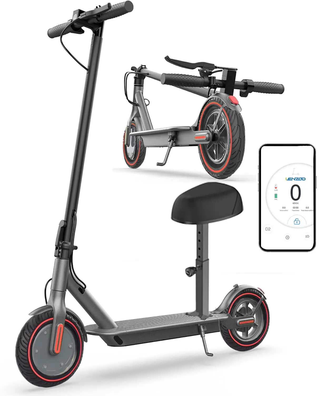 Electric Scooter with seat , Long-Range Portable Commuting Scooter for Adults with Braking System and App , Lightweight ,350W/500W Motor, Top Speed 19/20 mph, Max 18/20Miles Ranges, Foldable E Scooter for Adults with 8.5inch Solider tire.