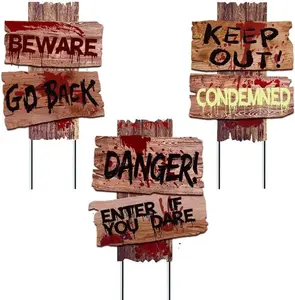 Set of 3 Halloween Yard Signs – 19" x 16" Scary Zombie and Vampire Graveyard Props with Stakes for Spooky Outdoor Decor and Holiday Parties