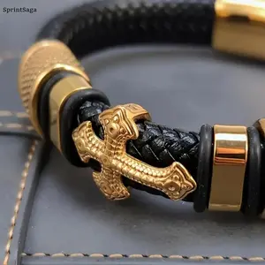 Men’s Leather Braided Cross Bracelet with Magnetic Clasp - Minimalist Stainless Steel Stackable Men’s Jewelry, Daily Wear Sports & Outdoor Accessory, Boyfriend Gift
