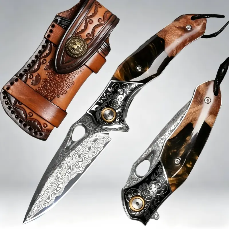 High quality handmade Damascus steel knife with scabbard, high appearance, maple handle, kitchen fruit knife, multi-purpose cutting knife, best gift for boyfriends, fathers, holiday gifts