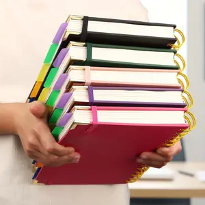 horizontal line, imitation leather cover, Planner Notebook, suitable for work, school and university planning, notebook with removable separator and label for 5-subject university planning student plan book, paper material plain cover notebook