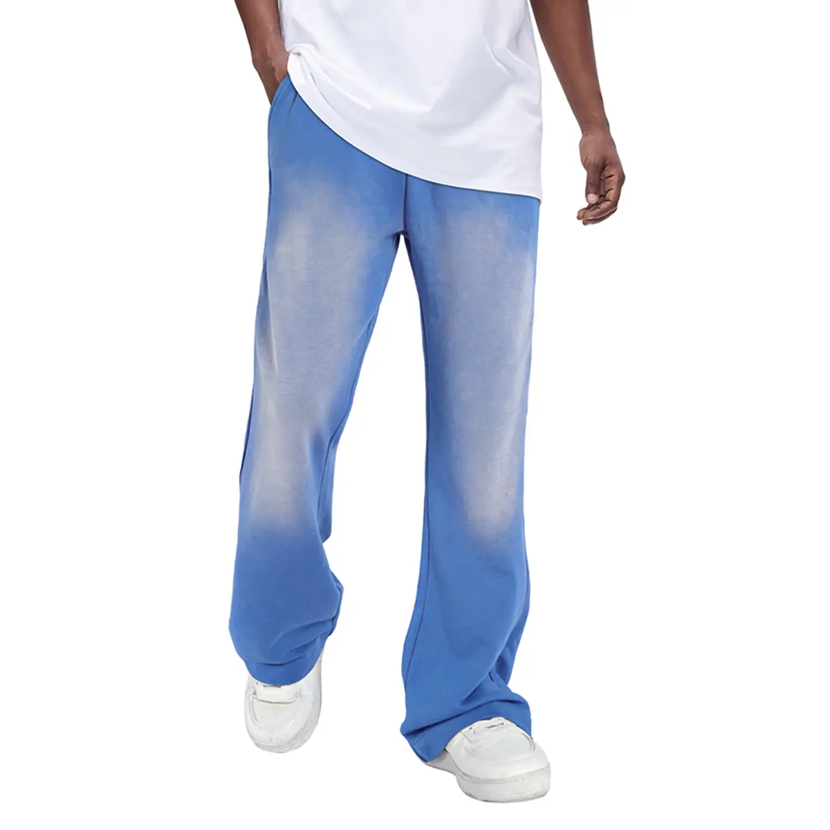 GINGTTO Men's Vintage Faded Wash Flared Sweatpants, Loose Wide Leg Bootcut Jogger Pants Casual Street Trousers