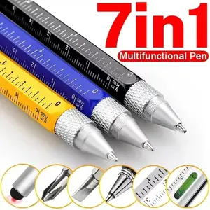 7 in 1 Multifunctional Pen Touch Screen Stylus Capacitive Pen Writing Pen with Screwdriver Ruler Levelgauge Refillable Ballpoint Pencil Tool