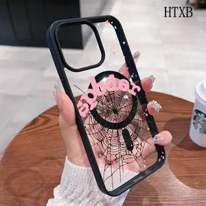 Spider Web Pink Letters The Patterned Phone Case For IPhone 17/Air/16/15/14/13/12 Pro/11/XS Plus Max/For Samsung S22/S23/S24/S38 Features A Stylish And  Pattern Design. Available In A Variety Of Colors, The Clear Shell Is A Classic, Shock