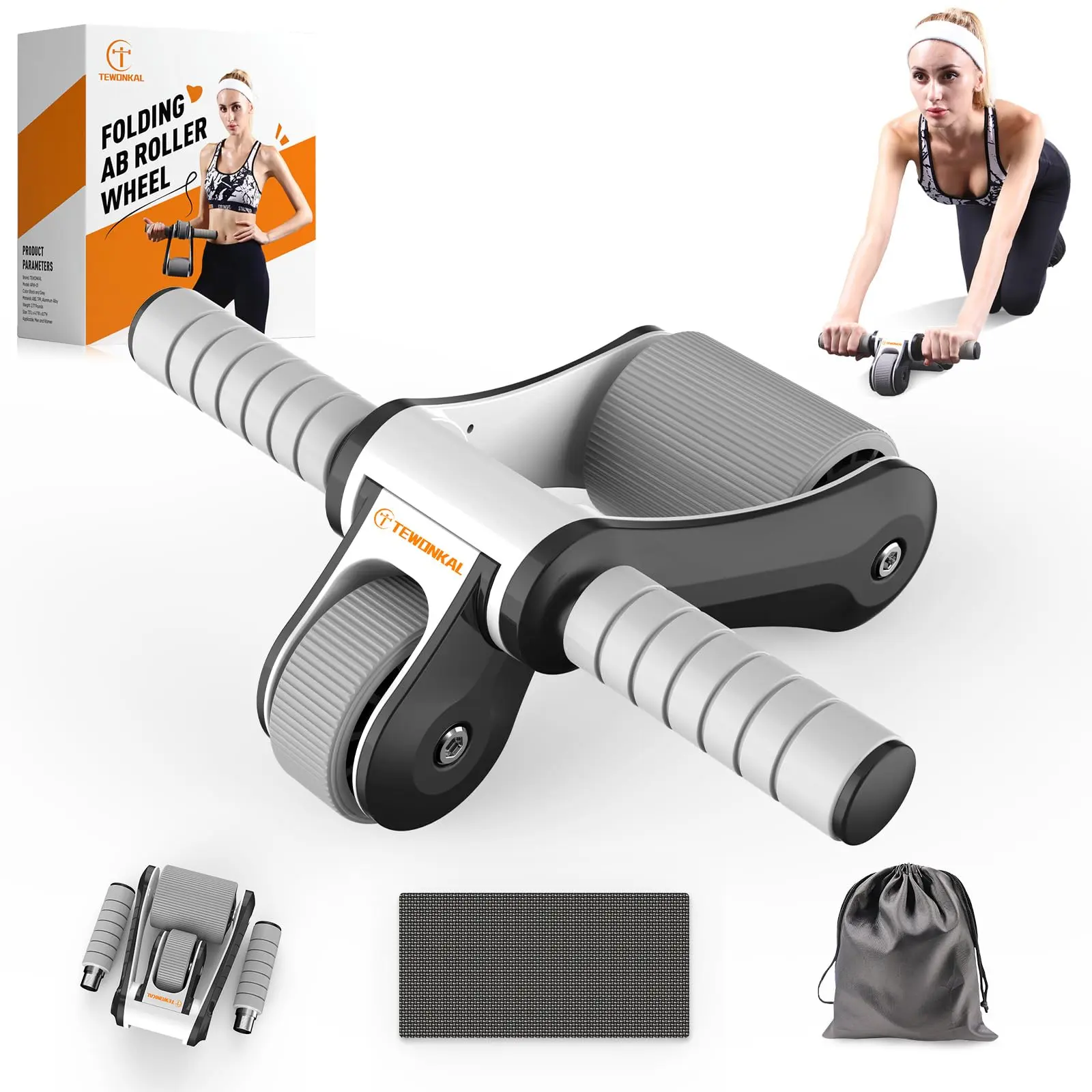 Foldable Ab Roller Wheel for Men and Women, Portable Core Workout Equipment for Home, Gym, and Outdoors