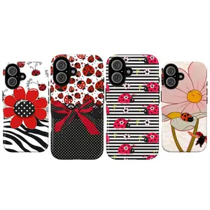Whimsical Ladybug Phone Case Cute Floral Aesthetic – Adorable Red Ladybird Polka Dot & Stripe Design, Vintage Garden Cottagecore Style, Kawaii Cartoon Bug Art Cute Case for 7, 8, X, XS, 11, 12, 13, 14, 15, 16, 17, Perfect Gift for Her & Him
