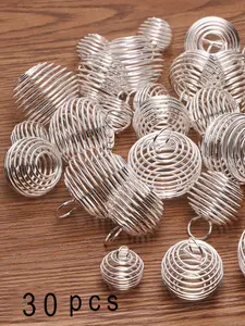 Wholesale Spiral Bead Cage Pendants, Bulk Pack of 30, Silver Color Gemstone Settings, Jewelry Making Supplies, Craft Accessories