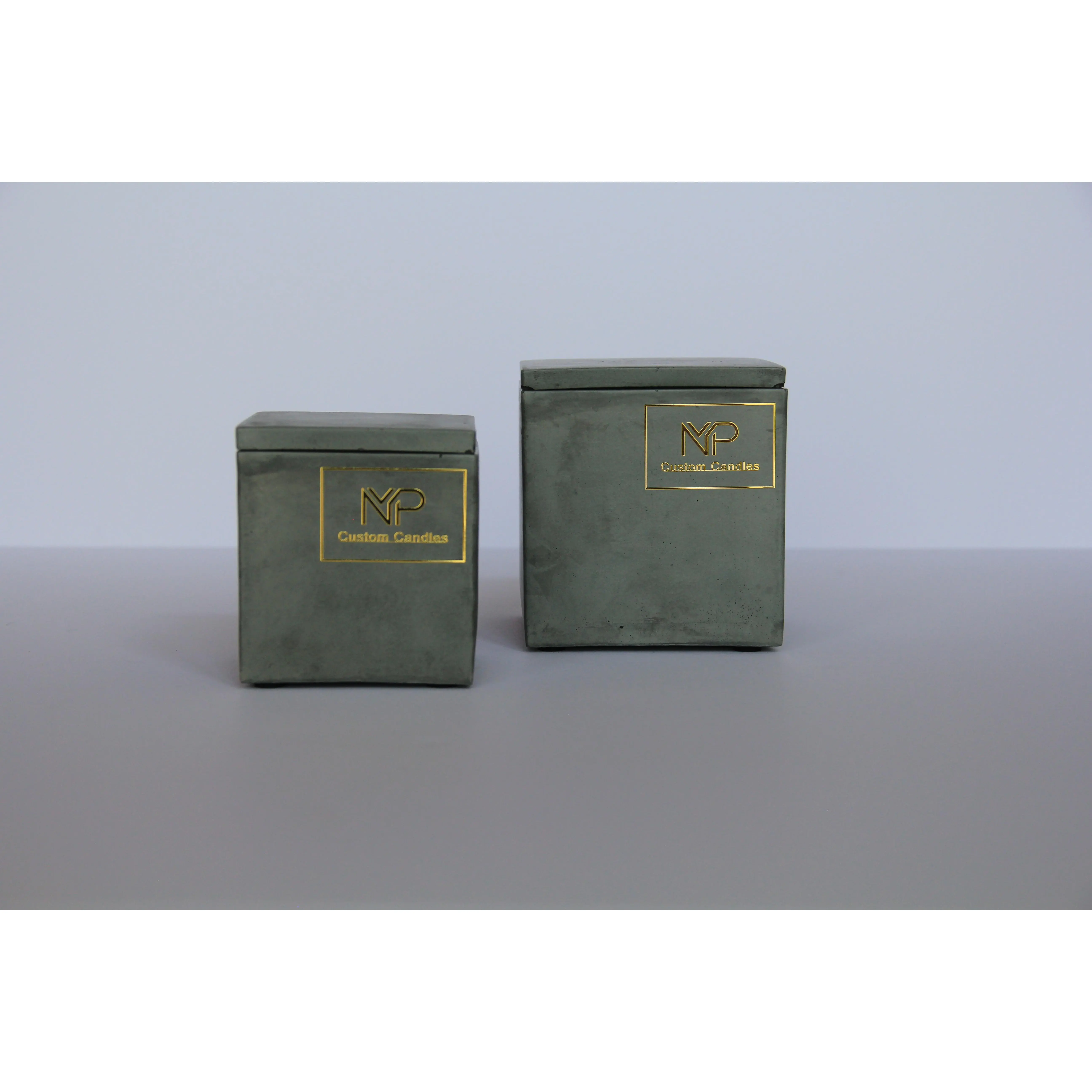 Deep Sage Square Concrete Candle, Wood Wick, All Natural, Handmade, Clean long lasting burn