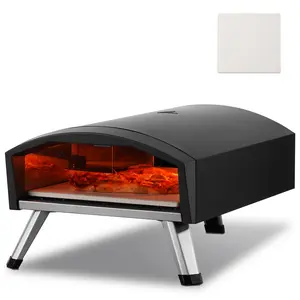 VEVOR Outdoor Pizza Oven,  12" Gas Fired Pizza Maker, Portable Outside Pizza Grill with Thickened Cordierite Pizza Stone, Waterproof Cover, Iron Spray Gas Oven with Foldable Leg for Camping & Backyard