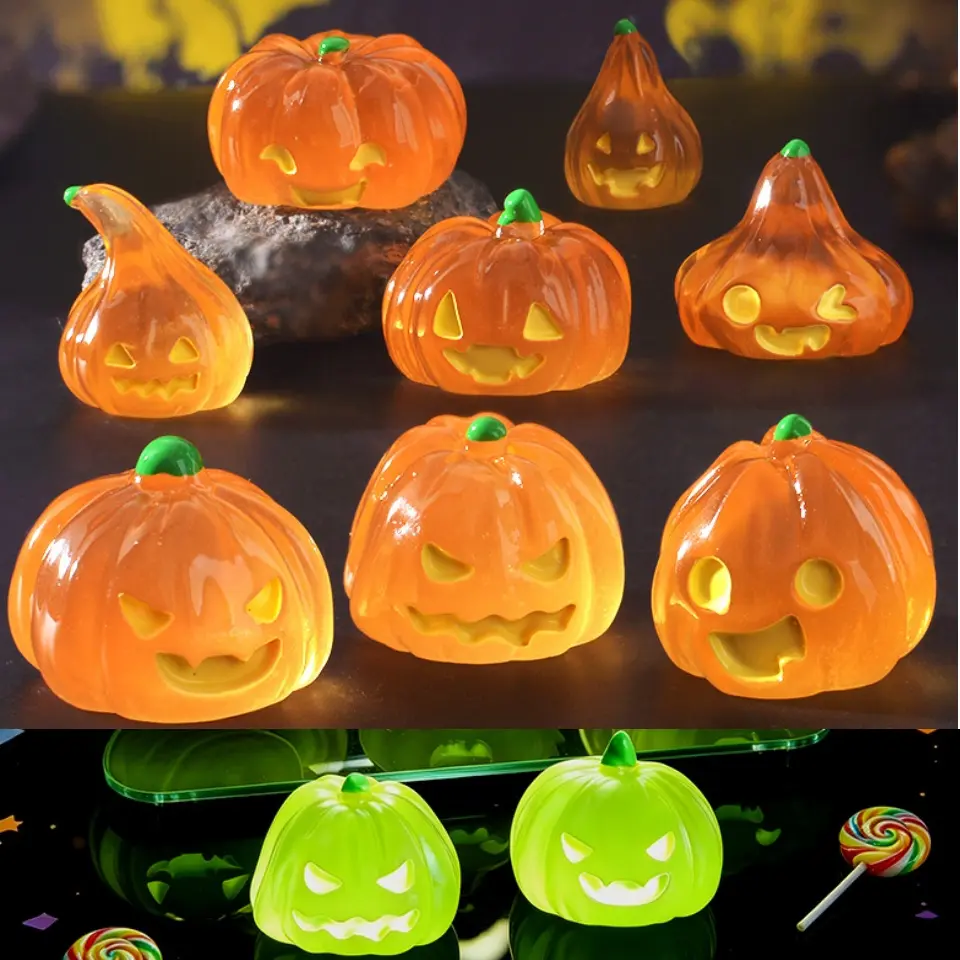 8Pcs Luminous Halloween Pumpkin Ornaments, Luminous Pumpkin Vase Fillers, Luminous Table Scatter Pumpkins for Autumn, Fall, Thanksgiving & Halloween Decor, Party Decorations, DIY Craft Materials-MM1