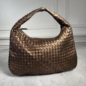 Pre-owned Bottega Veneta Leather Shoulder Bags Bronze Intrecciato Hobo Bag