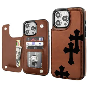 CROSS Cruciform Aesthetic Pattern Casing For iphone 16 15 14 13 12 PRO PLUS MAX PU Black Leather Card Bag Holder Gift Shockproof Protection Anti-Drop Protective Protector Cross Jesus Bless Phone Cases Shell Cover