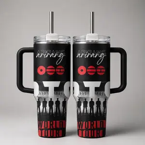 Custom Arirang World Tour 40oz Travel Tumbler, Double Wall Stainless Steel Coffee Cup with Handle for Hot & Cold Drinks, Arirang World Tour Graphic Travel Mug, Fans Gift