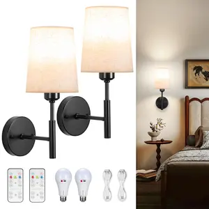 Battery Operated Wall Sconces Set of 2, Small Wall Sconce Battery Operated with Remote, Not Hardwired Dimmable Battery Sconce with Bulb&Charging Cable, Wireless Wall Lamp Lights for Bedroom living  room