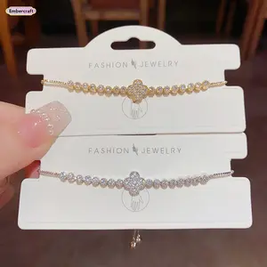 Women's Dainty 4-Leaf Clover Bracelet Stack, 2-Pack High Clarity Cubic Zirconia Lucky Charm Adjustable Minimalist Elegant Bracelets for Daily Wear & Gifting, Two Pack