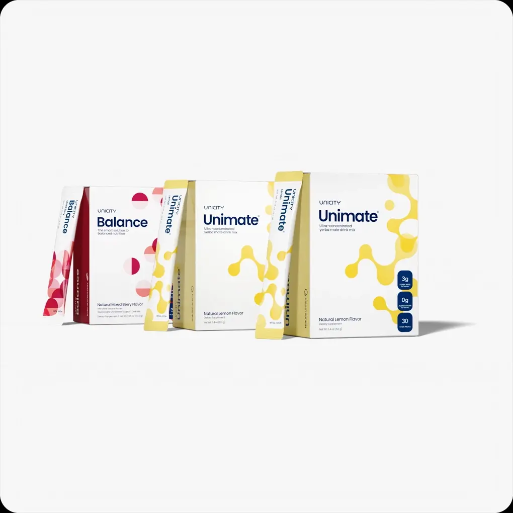 Unicity Feel Great - Lemon Unimate (2) Mixed Berry Balance (1) - 30-day supply