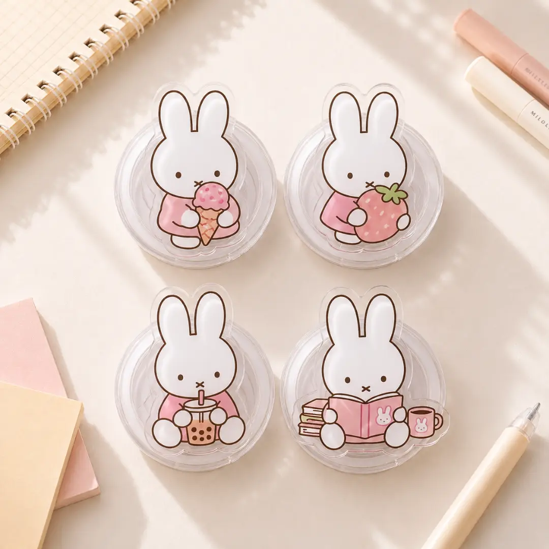 Cute Pink Bunny Phone Grip Stand, Kawaii Acrylic Phone Holder, Gift Idea for Her, Miffy Inspired Phone Grip, Cute Phone Accessory