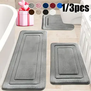 3-Piece Memory Foam Bath Mat Set, Comfortable Standing Option with U-Shaped Toilet Seat Cover, Thick Ultra-Absorbent Non-Slip Accessory for Bathroom, Outdoor Entryways
