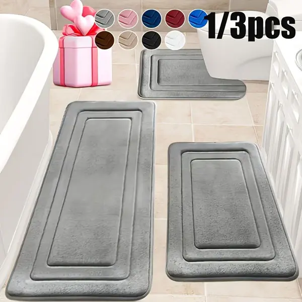 Bathroom Mats Set - 3-Piece Synthetic Memory Foam Set with U-Shaped Toilet Seat Shield, Thick Ultra-Absorbent Nonslip Rugs for Bathroom, Less Wet Floor Support, Rug, Shower Rugs For Bathroom