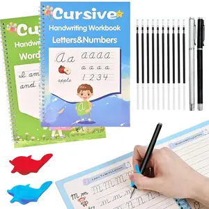 2 Pack Grooved Cursive Handwriting Workbook for  and Adults,  Cursive Workbook Set with Pens & Refills, Learn to Write Cursive Script,  for  Ages 8-12, Teens & Adult Beginners