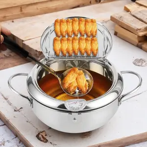 Multifunctional Deep Fryer Pot Adjustable Temperature Fryer for Stove and Induction Cooktops with Temperature Control and Oil Drainage Lid for Japanese Tempura French Fries Fried Chicken Energy Efficient Durable Stainless Steel Home Frying Equipment