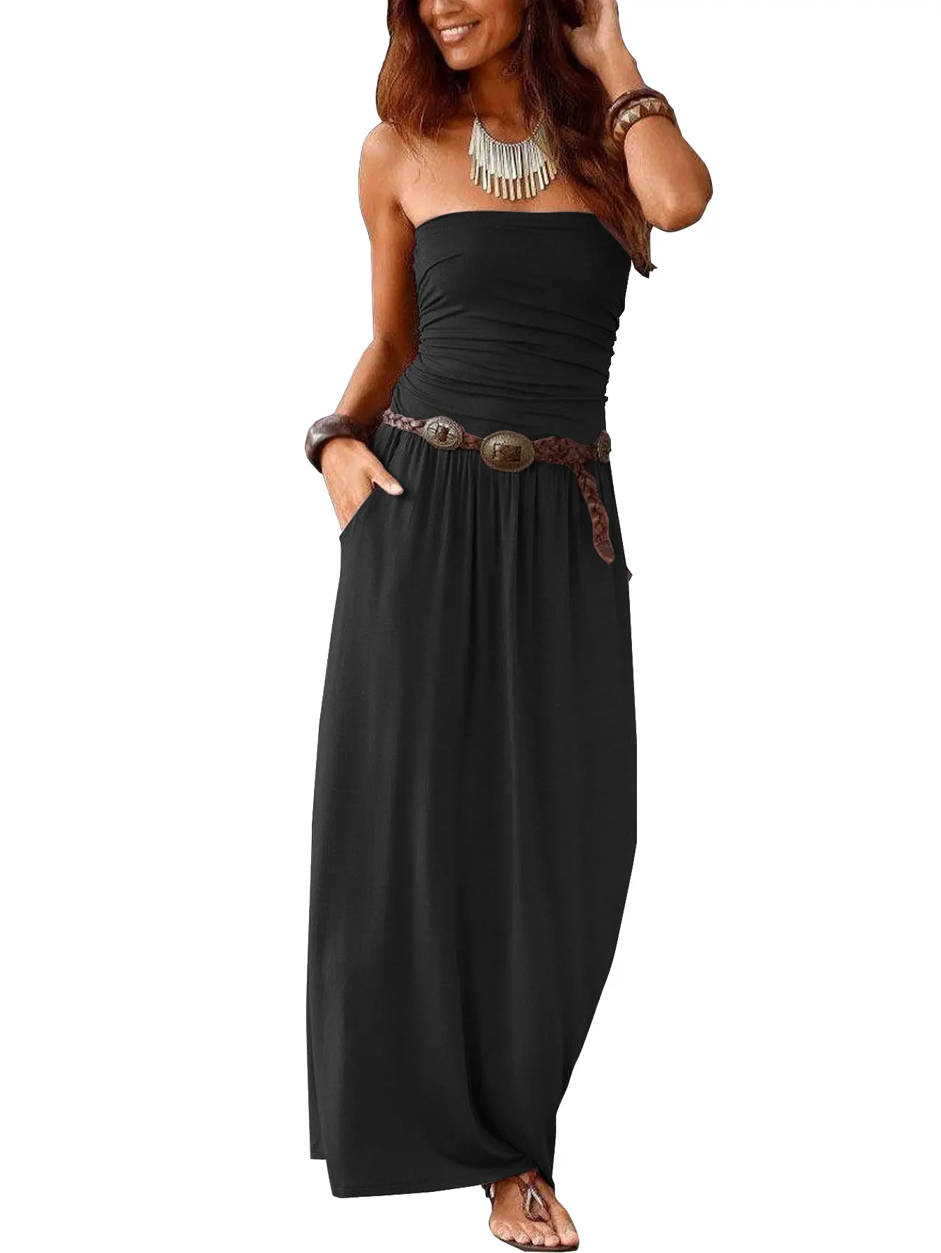 Women's Chic Strapless Tube Loose Fitting 1-Piece Solid Plain Jumpsuit - Machine Washable Poly/Visco/Elast Minimalist Wide Leg Overalls for Summer Casual Wear, Lady's Clothes, XL Size, M, Skirts, Elastane, Sexy, Sleeveless, Basic, Minimalist Chic