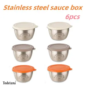 [6 Pack] Salad Dressing To Go Containers,2.7 oz Small Stainless Steel Sauce Cups With Leakproot Silicone Lids. For Lunch Boxes,Sauce containers Picnics,Travel Meal Prep And Kitchen Storage.