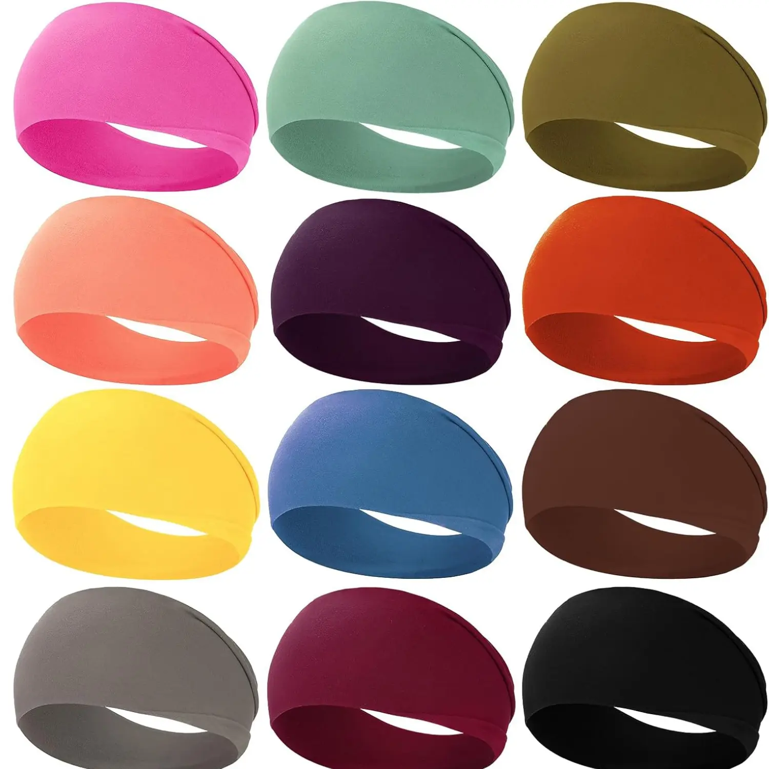 12 Pack Wide Headbands for Women Non Slip Workout Headbands Sweat Wicking Yoga Hair Bands Stretch Head Wrap
