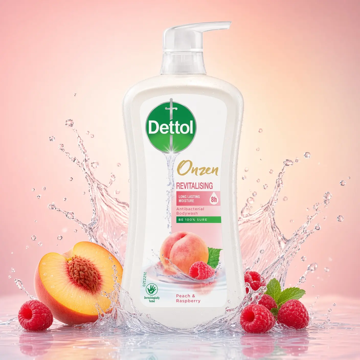 Dettol Anti-Bacterial Body Wash & Shower Gel Peach & Raspberry Scent 900ml Large Bottle for Gentle Cleansing Skin- Daily Use